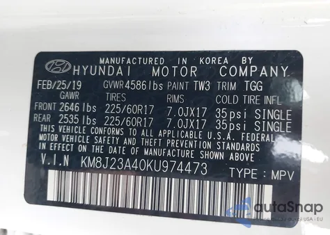 2019 Hyundai Tucson Se z USA, uszkodzony, nr VIN KM8J23A40KU974473